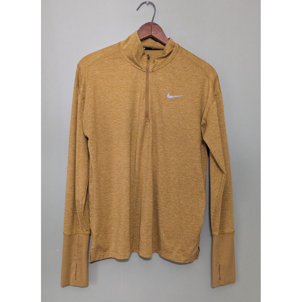 Nike Element Womens Half Zip Running Shirt Medium Gold Wheat Heather Dri Fit M